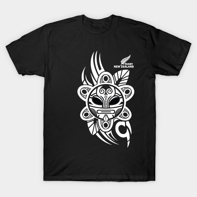 All Blacks Rugby New Zealand Maori White Tattoo Warrior Mask T-Shirt by CGD